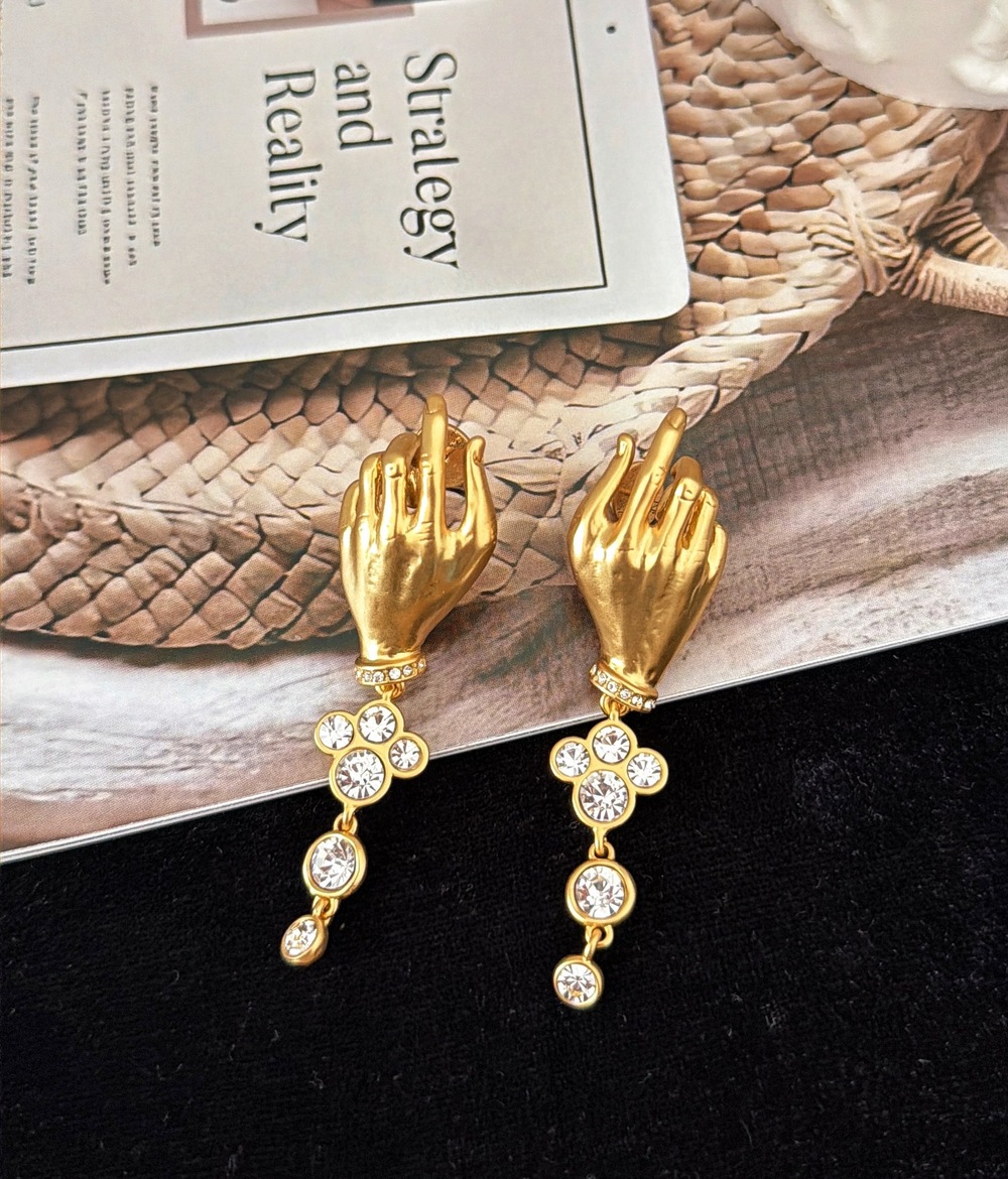 Schiaparelli Diamond-Inlaid Gilded Ear Studs - Picture 2 of 4